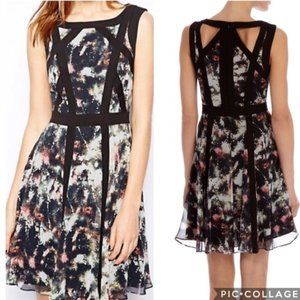 KAREN MILLEN Smudge Print Cut Out Dress, 100% Silk